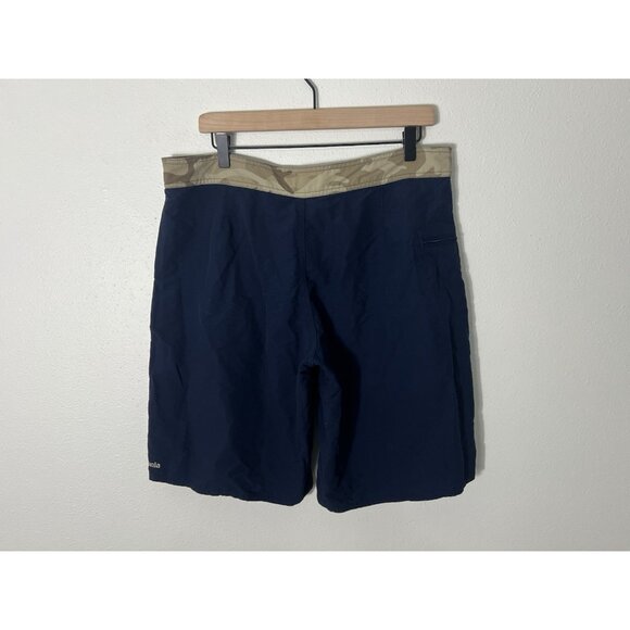 Patagonia Men’s Wavefarer Board Shorts Size 34 Navy Blue/Tan Camo Waist - Picture 5 of 13